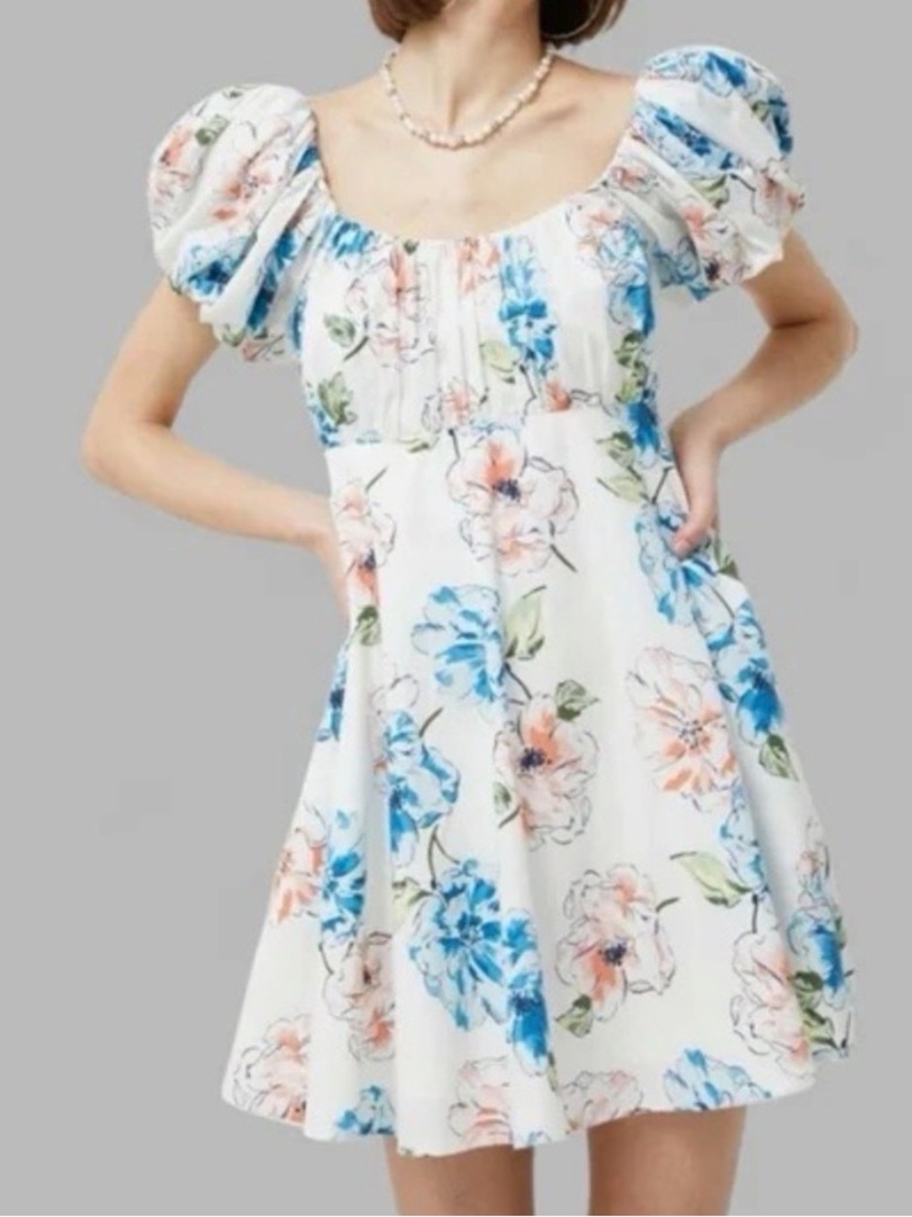 Abercrombie & Fitch White Floral Emerson Dress with Blue & Orange Print XLT